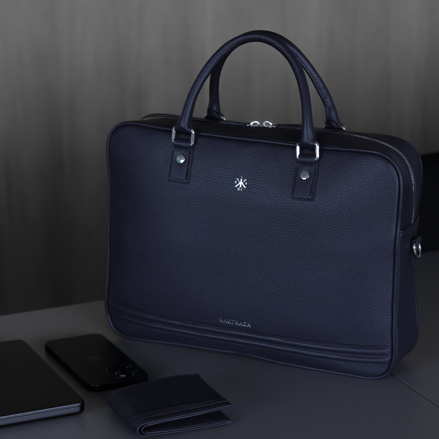 BARCID Business Bag in Blue Grained Leather