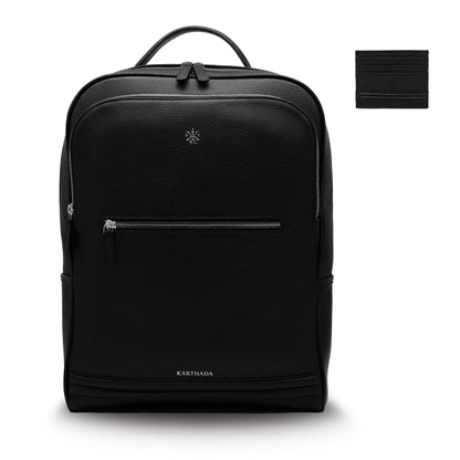 MAGONID Backpack & GISCO Mini Wallet – Black Full Grain Leather