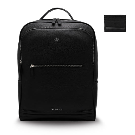 MAGONID Backpack & GISCO Mini Wallet – Black Full Grain Leather