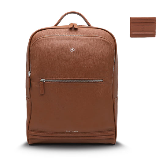 MAGONID Backpack & GISCO Mini Wallet – Cognac Full Grain Leather