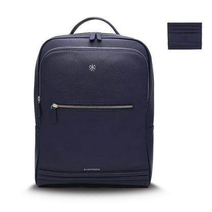 MAGONID Backpack & GISCO Mini Wallet – Navy Blue Full Grain Leather – KARTHADA