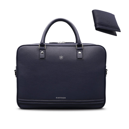 BARCID Business Bag & HANNO Wallet – Navy Blue Full Grain Leather