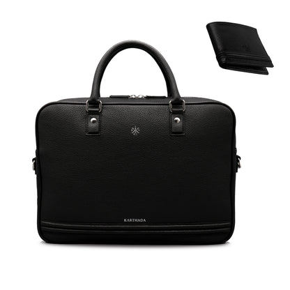 BARCID Business Bag & HANNO Wallet – Black Full Grain Leather