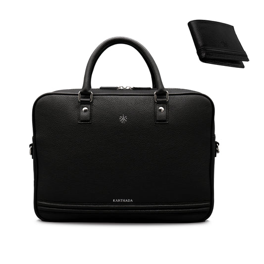 BARCID Business Bag & HANNO Wallet – Black Full Grain Leather